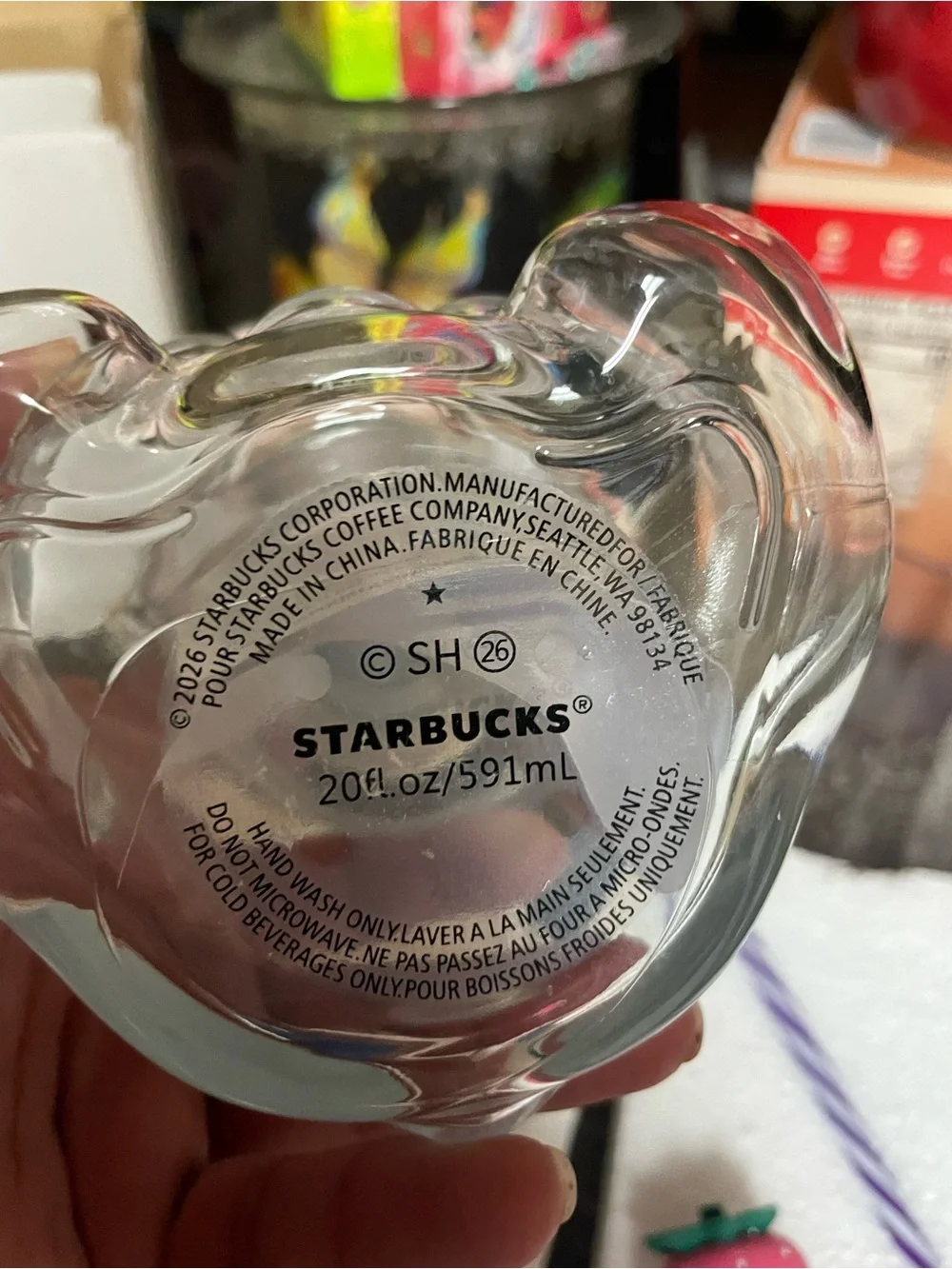 Starbucks Clear Bear Bottle With Pink Cap and Green Logo